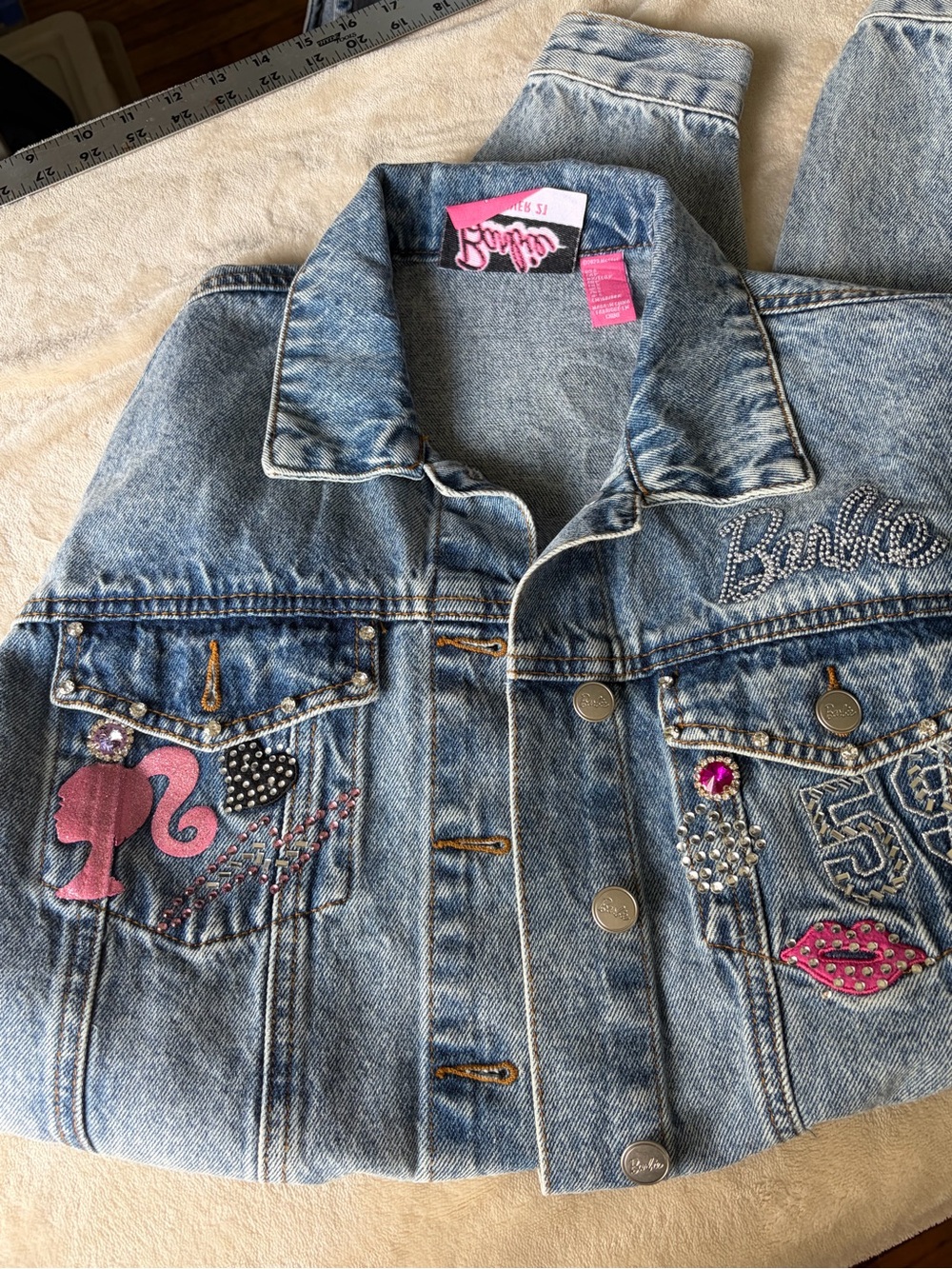 Forever 21 x Barbie Limited Edition Cropped Denim Rhinestone Jacket Extra Small